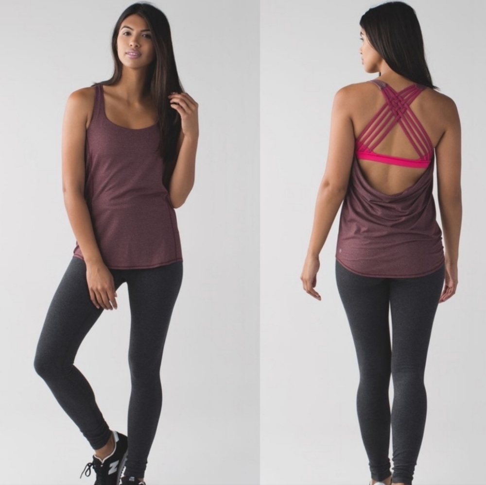 Lululemon Wild Tank Built In Strappy Pink Bra Heathered Plum Tank Size 4